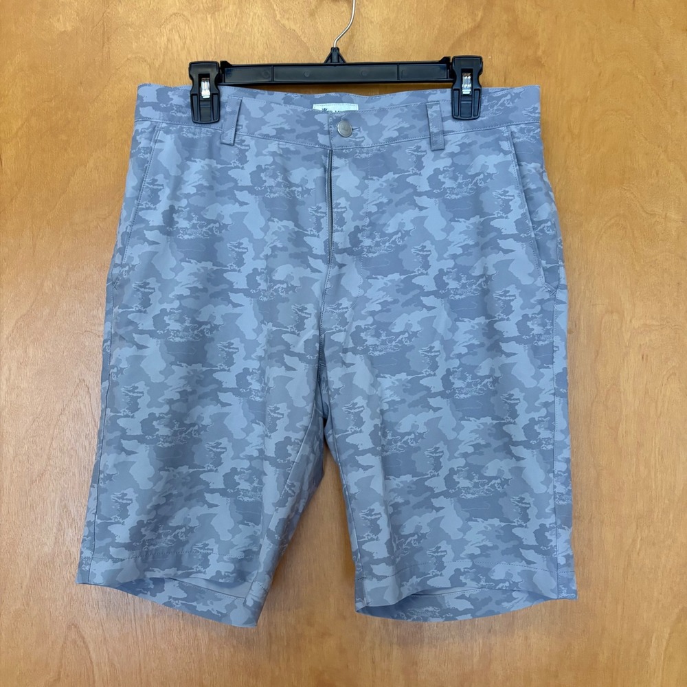 Peter Millar Mens 32 Gray Camo Performance Golf Shorts‎ Crown Sport Stretch 33W